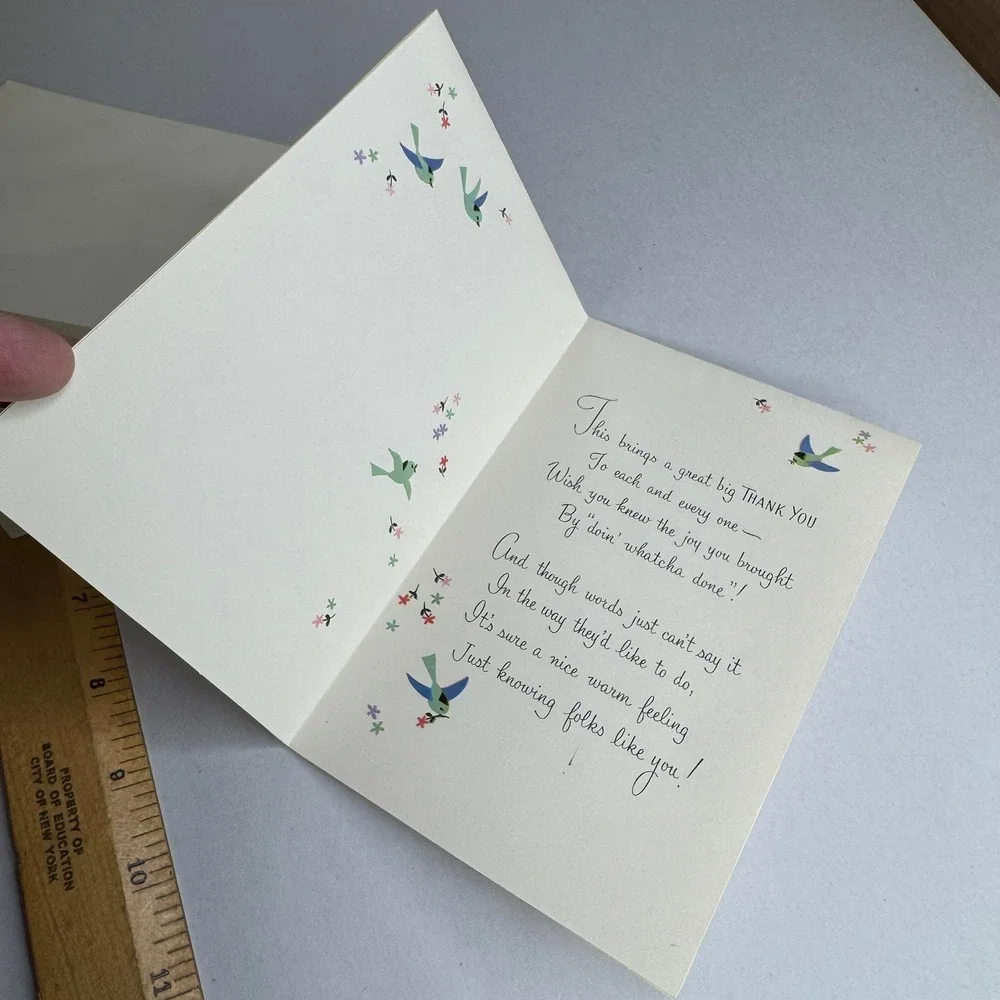 Vintage‎ Rust Craft Thank You Card Children Birds Mid Century Unused